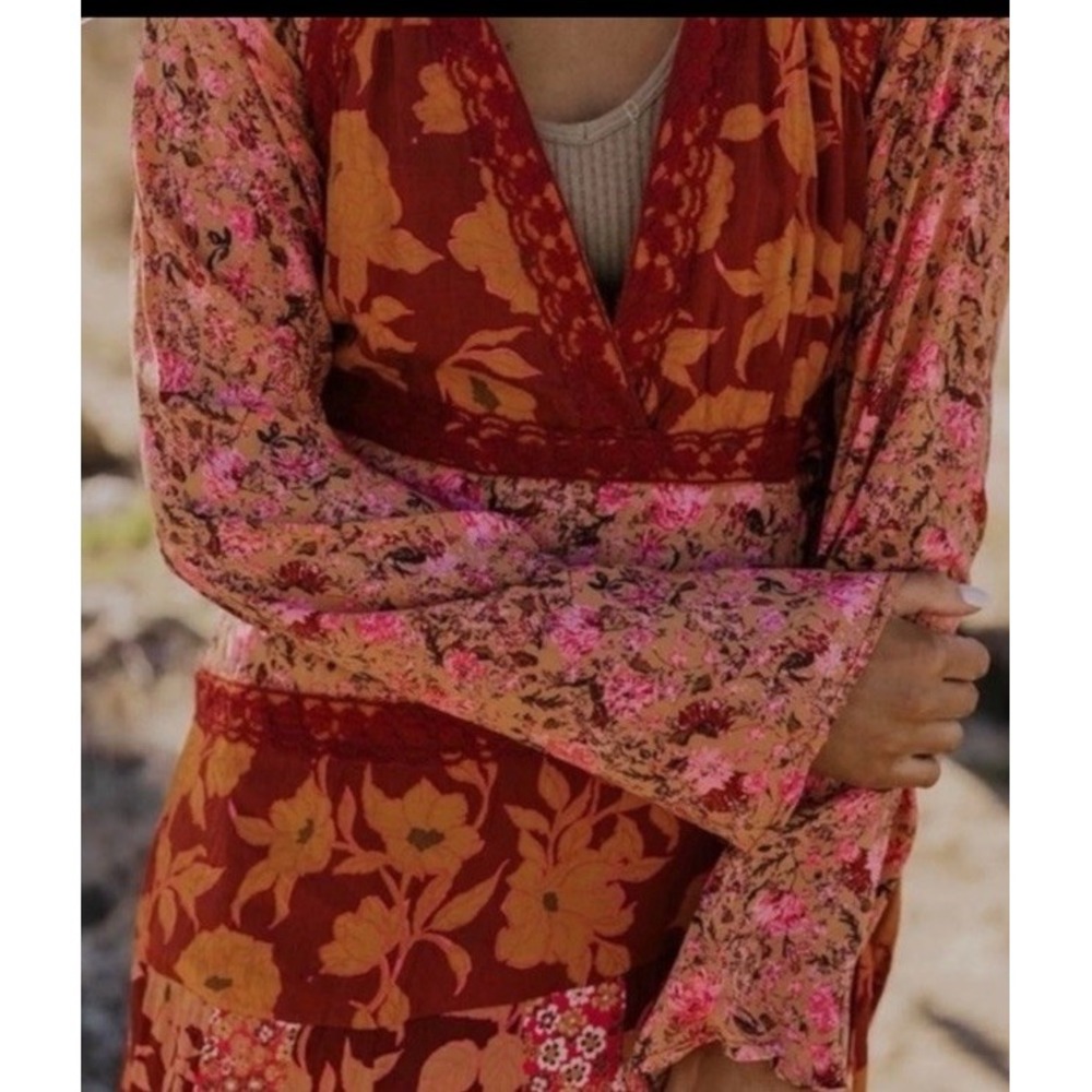 Free People Bohemian Retro 70s Gypsy Fall Floral Tilda Maxi Dress NEW - Picture 5 of 13